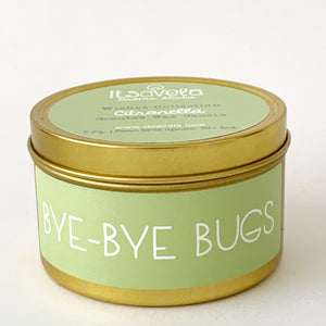 BYE-BYE BUGS - Scented Wax Candle - Gold Tin - Itsavela