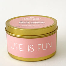 Cargar imagen en el visor de la galería, LIFE IS FUN - Scented Wax Candle - Gold Tin - Itsavela