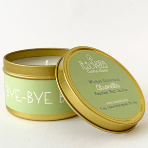 BYE-BYE BUGS - Scented Wax Candle - Gold Tin - Itsavela