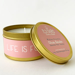 LIFE IS FUN - Scented Wax Candle - Gold Tin - Itsavela